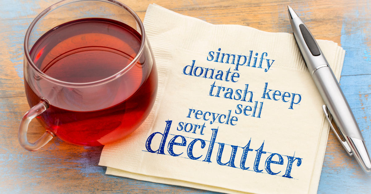 image caption; simplify donate trash keep recycle sort declutter